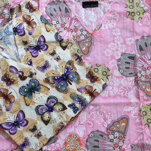 Scrub Tops. 2 Butterfly tops by Cherokee